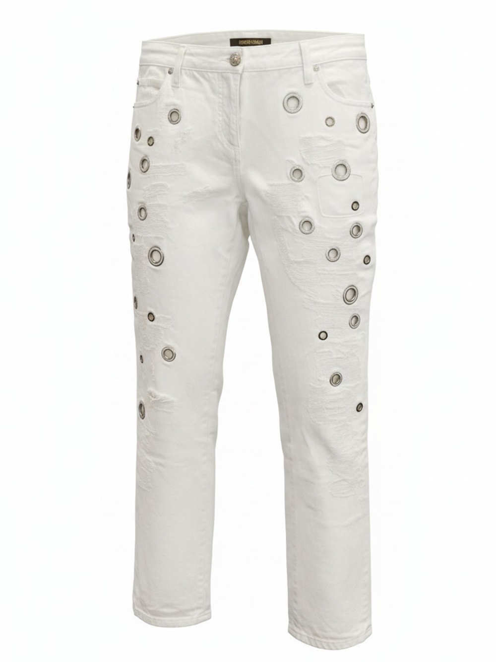 Roberto Cavalli  White Distressed Grommet Jeans
